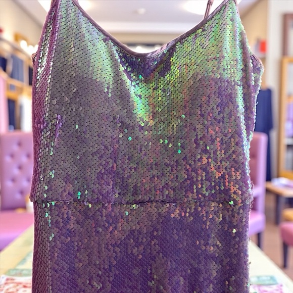 Crystal Doll Purple Sequin Prom Dress - Picture 1 of 4